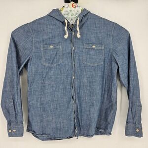Johnnie‎ O Shirt Mens XL Norwood Hooded Chambray Heather Denim Casual Blue